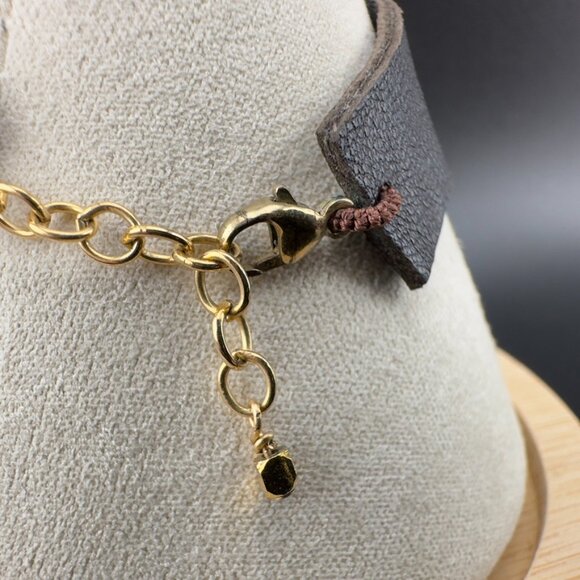 Artisan Handmade Leather Strap Bead Chaledoncy Stone 14k Gold Filled Bracelet - Picture 5 of 7